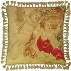 Throw Pillow Aubusson Flowers Floral 26x26 Beige Bronze Olive Green Down