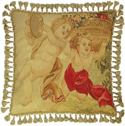 Throw Pillow Aubusson Flowers Floral 26x26 Beige Bronze Olive Green Down