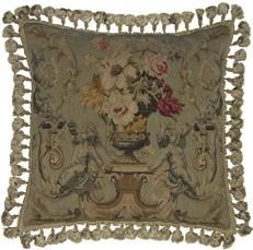 Throw Pillow Aubusson Flourishes Flourish 24x24 Olive Green Bronze Beige Velvet