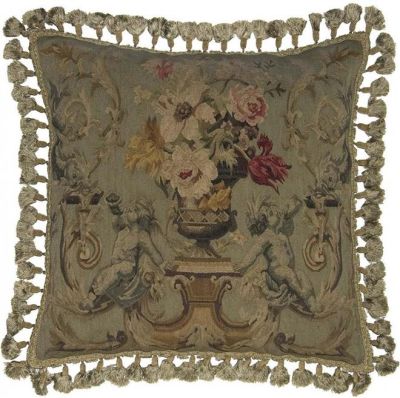 Throw Pillow Aubusson Flourishes Flourish 24x24 Olive Green Bronze Beige Velvet