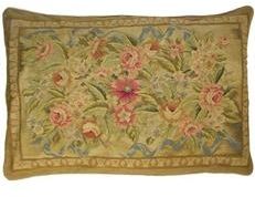 Throw Pillow Aubusson Leaves Leaf 27x40 40x27 Blue Beige Velvet Down Feather