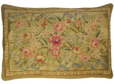 Throw Pillow Aubusson Leaves Leaf 27x40 40x27 Beige Blue Down Feather Insert