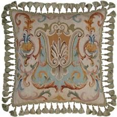 Throw Pillow Aubusson Scroll 22x22 Brown Olive Green Bronze Velvet Down Feather