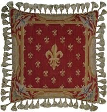 Aubusson Red Throw Pillow 22x22 French Fleur de Lis Handwoven Wool