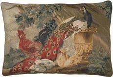 Aubusson Throw Pillow 27x40 Peacock Rooster Handwoven Wool