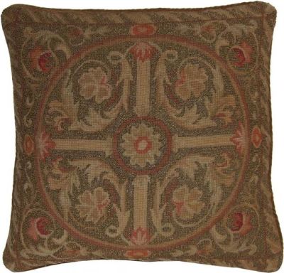 Handmade Needlepoint Throw Pillow 20x20 Bronze Beaded Red Embroidered