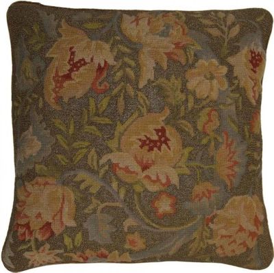 Handmade Needlepoint Throw Pillow 20x20 Flowers Rust Bronze Hand-Beaded