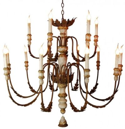 Chandelier Turned Gold Painted Distressed Oxidized Rustic Gray Metal