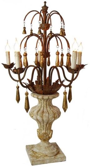 Candelabra Candleholder Candlestick Gold Distressed Painted Oxidized White