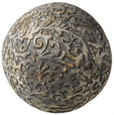 Decorative Ball Distressed Antique Charcoal White Gray Wood Hand-Carved C