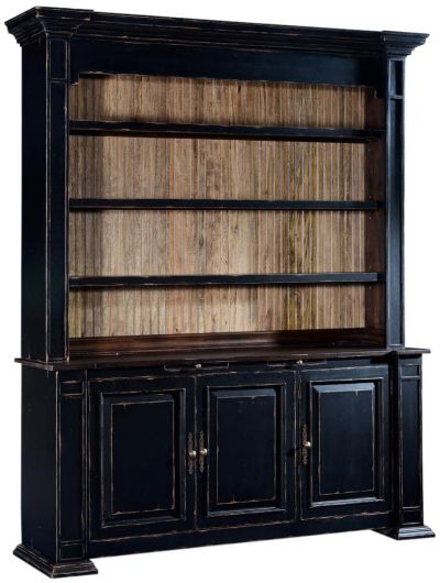 Cabinet European Welsh Solid Wood Blackwash Dark Rustic Pecan Shelves 3-Door