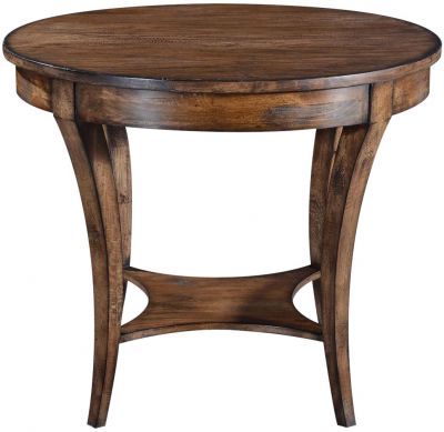 Center Table Holland Round Rustic Pecan Solid Wood Curved Tapered Legs Tier