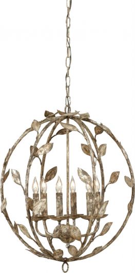 Chandelier 6-Light Old Silver Heavily Distressed Antique 40W 100W