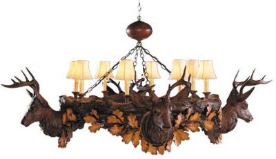 Chandelier Aspen Stag Heads Deer 8 Lights Hand-Painted OK Casting Faux Leather