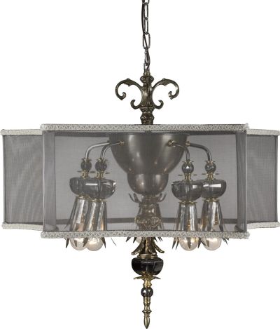 Chandelier CHAILLOT 3-Light Pewter Pearl Smoke Iron Lead Cut Crystal Handmade