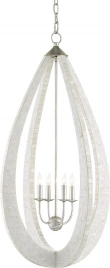 Chandelier CURREY ARIETTA Teardrop 4-Light White Silver Leaf Cord Pearl Black