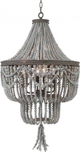 Chandelier Candia Sea Gray Wood Beads Iron Beach House Terracotta Lighting