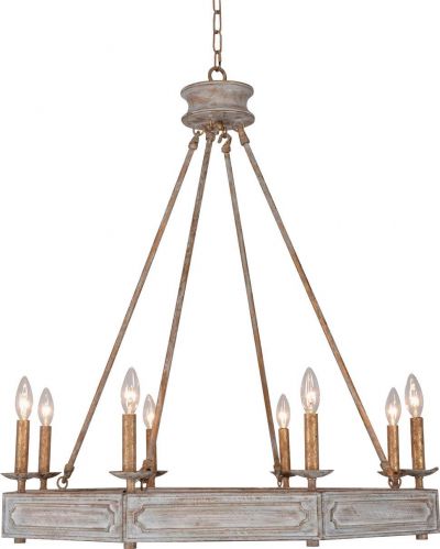 Chandelier Charlotte Octagon Washed White Aged Gold Iron Wood 8 Candles