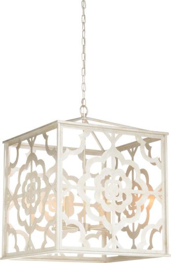 Chandelier GEYER Trellis 4-Light Antique Silver Leaf Steel Hardwire Candelabra