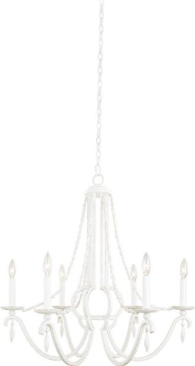 Chandelier KALCO ACADIA Farmhouse Chic 6-Light Distressed White Gmelina Beading