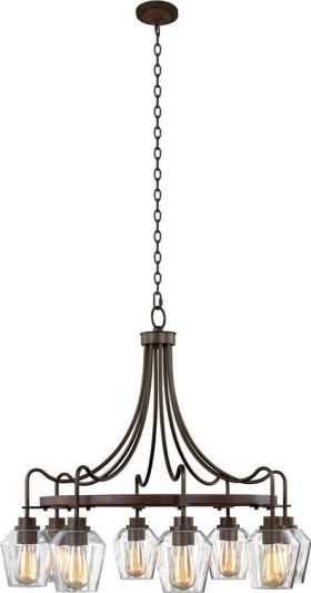 Chandelier KALCO ALLEGHENY Farmhouse Chic Goblet Shade 8-Light Clear Brownstone