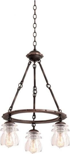 Chandelier KALCO BRIERFIELD Transitional 3-Light Antique Copper Clear Glass