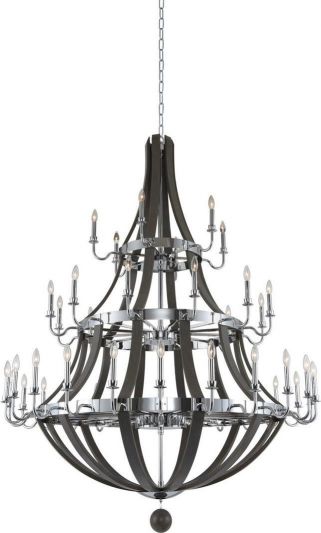 Chandelier KALCO SHARLOW Farmhouse Chic 3-Tier Tiered 42-Light Chrome Gray