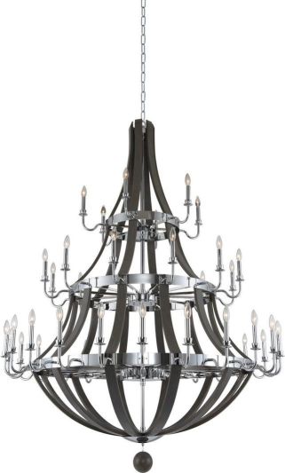 Chandelier KALCO SHARLOW Farmhouse Chic 3-Tier Tiered 42-Light Gray Chrome Ash