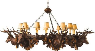 Chandelier Aspen Stag Deer Head 14-Light Chocolate Brown Cast Resin Faux