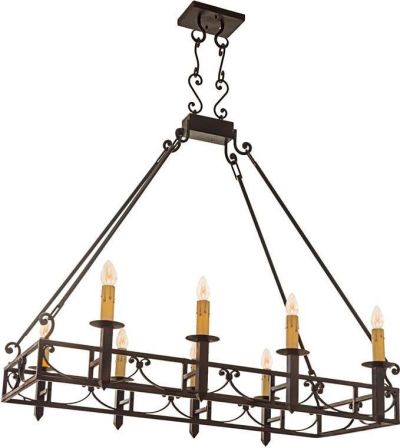 Chandelier MISSION FORGE Rectangular 8-Light Ebony Brass Black Metal Satco