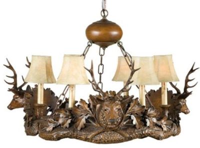 Chandelier MOUNTAIN Rustic 3 Stag Head Deer Chocolate Brown Resin Hand-Cast