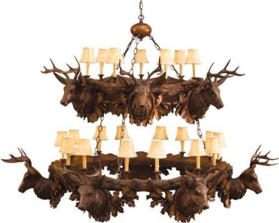 Chandelier MOUNTAIN Rustic Aspen Stag Head Deer 2-Tier Tiered Chocolate Brown