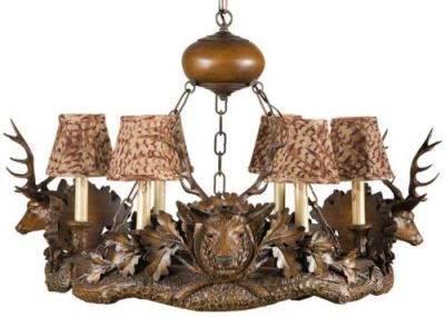 Chandelier MOUNTAIN Rustic Stag Head Deer Feather Pattern Resin Shades