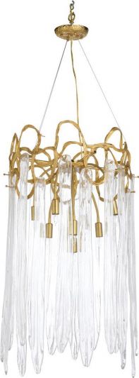 Chandelier SUTTON HOUSE 9-Light Clear Antique Amber Blue Champagne Brass Glass