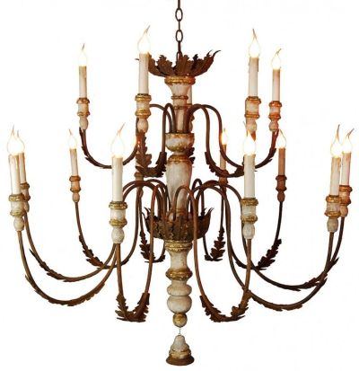 Chandelier Turned Distressed Oxidized Painted Gold Rustic Gray Metal