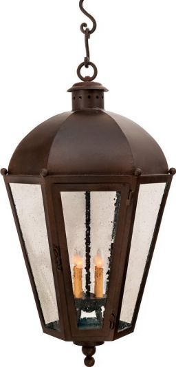 Chateau Lantern Hand Forged Brown Iron Seeded Glass 4-Lights Exterior Large