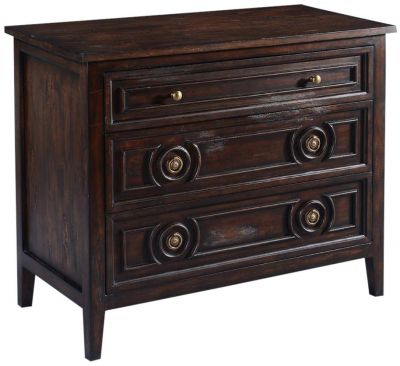 Chest Huntington Distressed Solid Wood Dark Rustic Pecan Circle Design 3 Drawer