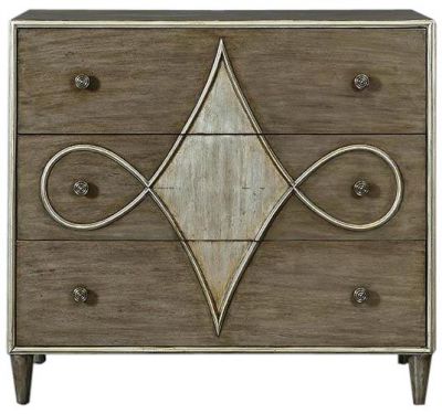 Chest Jules Leleu Port Eliot French Modern Smoke Gray Silver Mouldings 3-Drawer