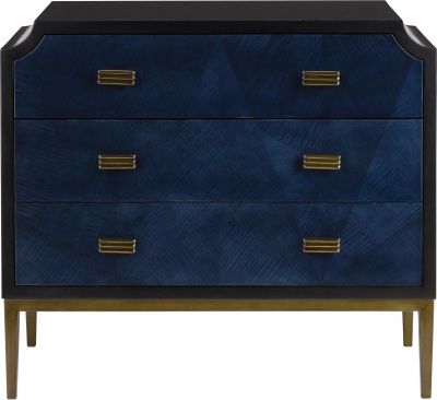 Chest of Drawers CURREY KALLISTA Caviar Black Dark Sapphire Antique Brass Blue