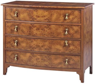 Chest of Drawers Curved Front Rustic Brown Polished Brass Hardware Distressed