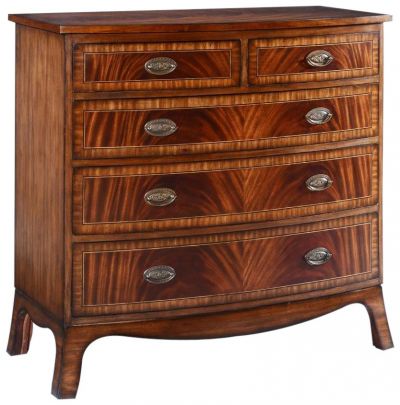 Chest of Drawers English Bow Front Flame Mahogany Banded Inlay Brass