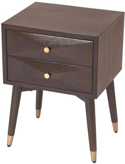 Chest of Drawers Mid-Century Modern Tapered Legs Brass Distressed Coffee Brown