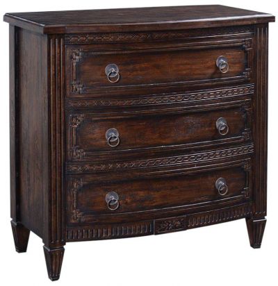 Chest of Drawers Plazzio Solid Wood Carved Relief, Louis XVI Reeded Legs, Brass