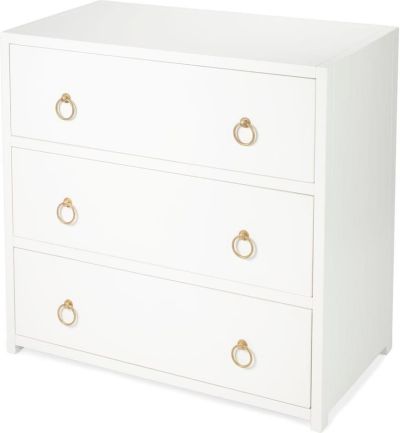 Chest of Drawers Transitional Distressed White Gold Hardware Acacia Rubberwood