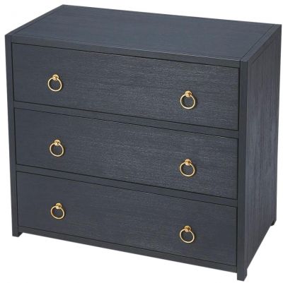 Chest of Drawers Transitional Gold Hardware Wire-Brushed Blue Distressed