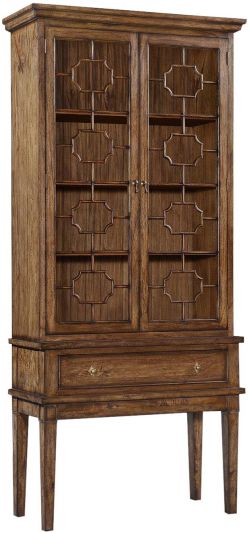 China Cabinet Display Bella Painted Interior, Rustic Pecan, Clear Glass Doors