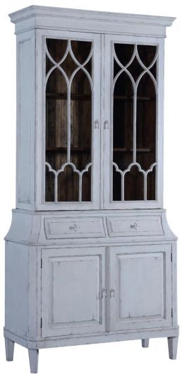 China Cabinet Rosalind Classic Antiqued White Solid Wood 2-Piece Two Doors