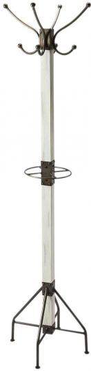 Coat Rack Stand Contemporary 2-Tier Tiered Distressed White Black Brass Cream