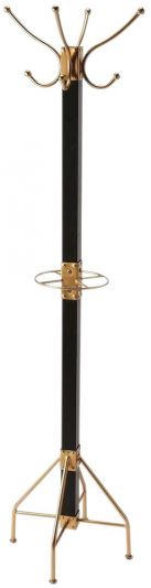 Coat Rack Stand Rustic 2-Tier Tiered Distressed Gold Rubbed Black Iron Mango