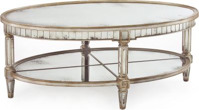Cocktail Table JOHN-RICHARD KESWICK Oval Antiqued Parisian Silver Aged Mirror